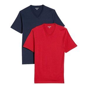 Men’s Extra Small Essential Slim Fit Short Sleeve V Neck T-Shirts set of 2 Red a